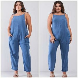HAUTE CURVE "Denim" Blue Plus Size Woven Jumpsuit